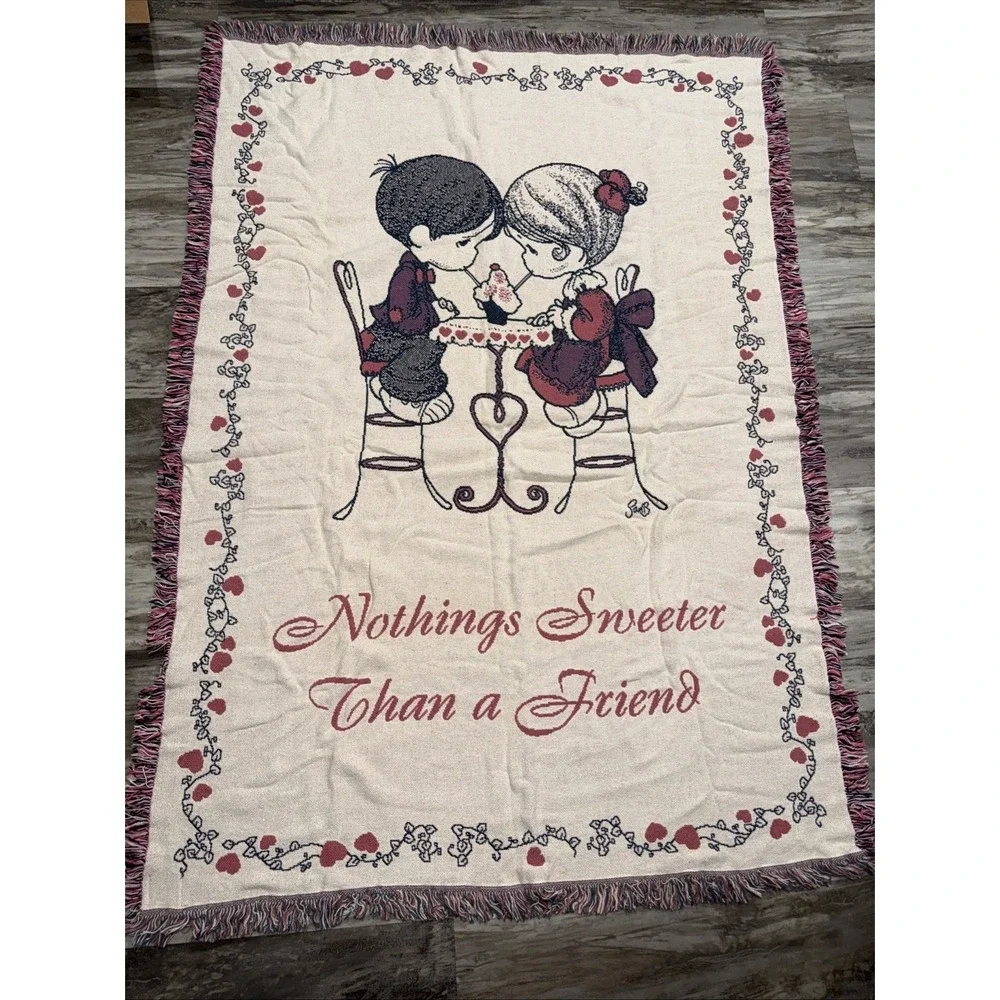 Vintage 1993 Precious Moments Cotton Throw Tapestry Blanket Nothing Sweeter